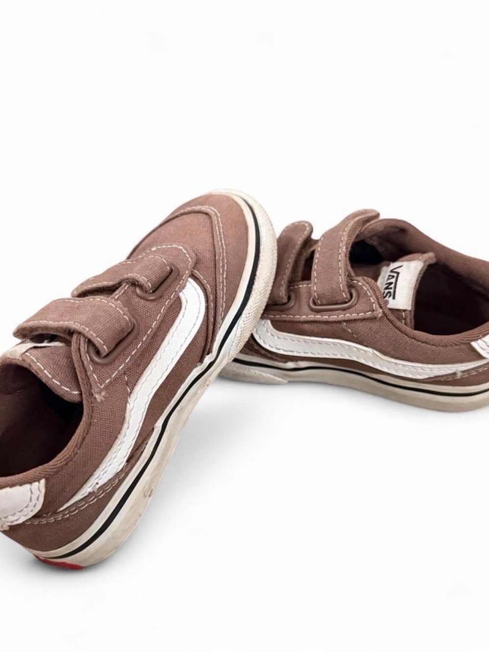 Vans Unisex Kids Brown Velcro Old Skool Sneakers with White Stripe